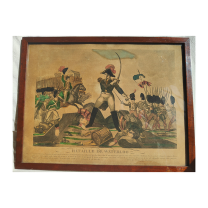 Bataille de Waterloo gravure colorisée XIXè