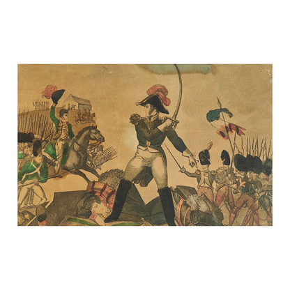 Bataille de Waterloo gravure colorisée XIXè
