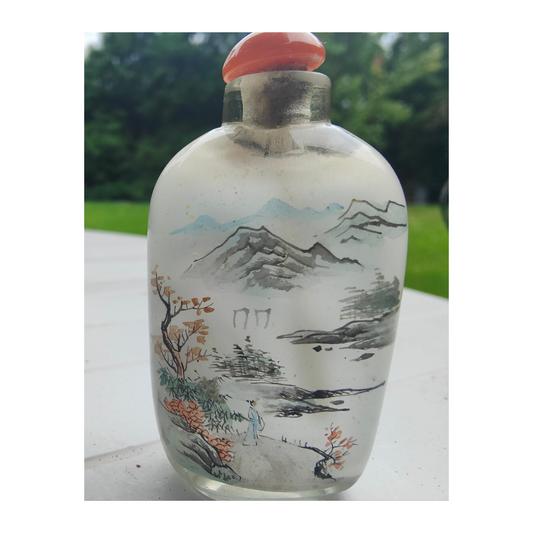 Tabatière chinoise en verre peinte à l’intérieur – Snuff bottle – Décor paysage