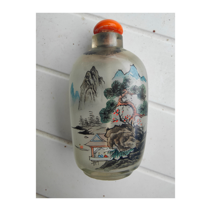 Tabatière chinoise en verre peinte à l’intérieur – Snuff bottle – Décor paysage