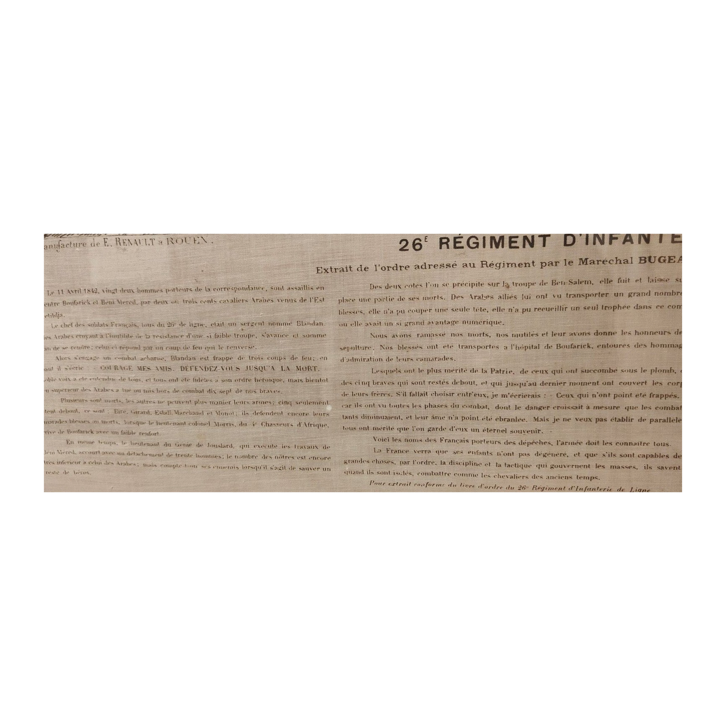 Mouchoir commémoratif – Béni‑Méred (1842)- Colonisation de l'Algérie