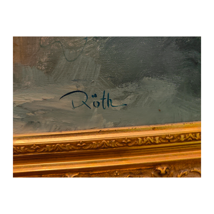 Bouquet de fleurs – Huile sur toile, cadre doré, signé Röth