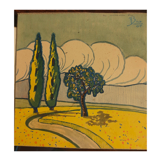 Paysage de style nabi daté de 1918 - signé M Binet?