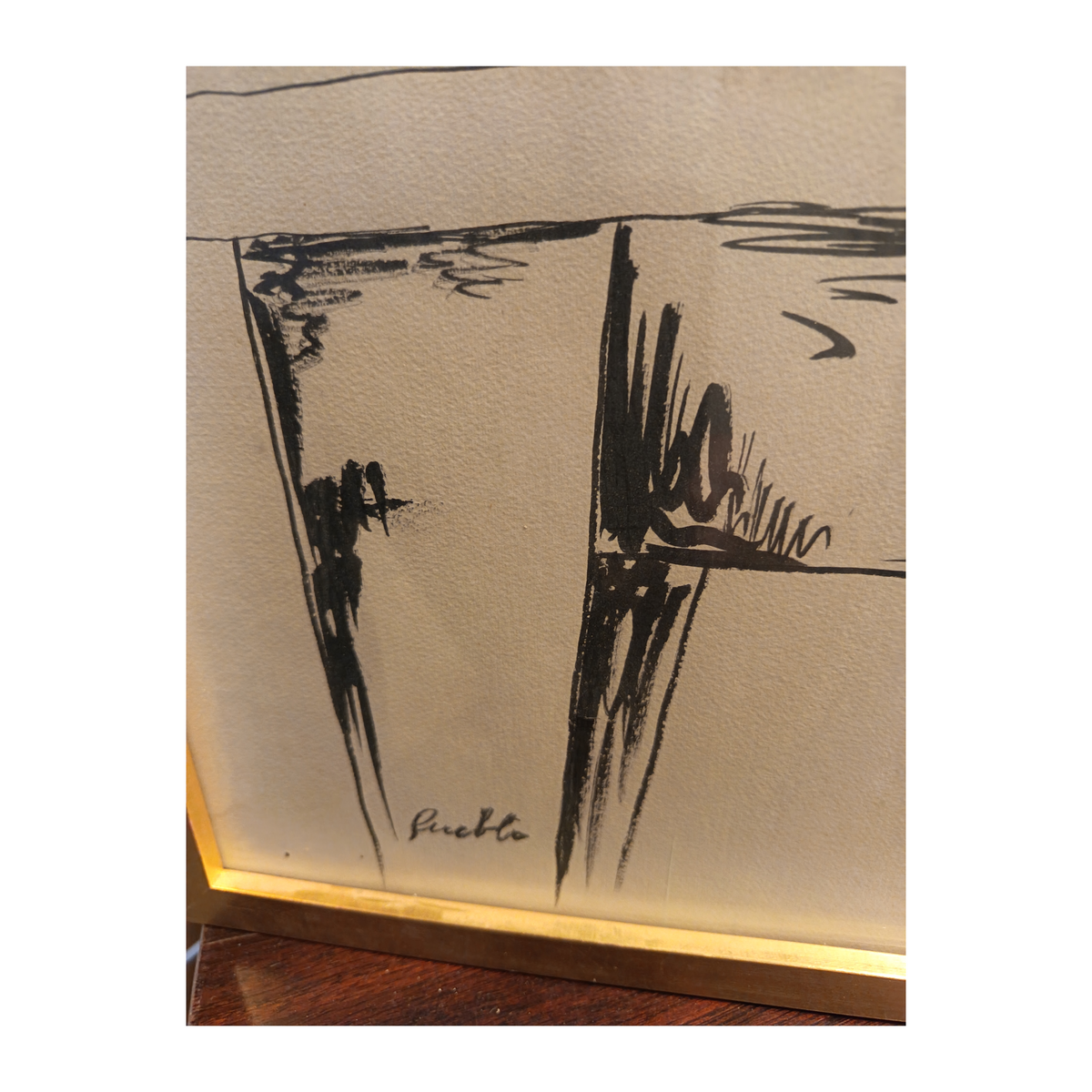 Le pain et le vin - Encre de chine - Pueblo (André FAURIE 1911-1999),