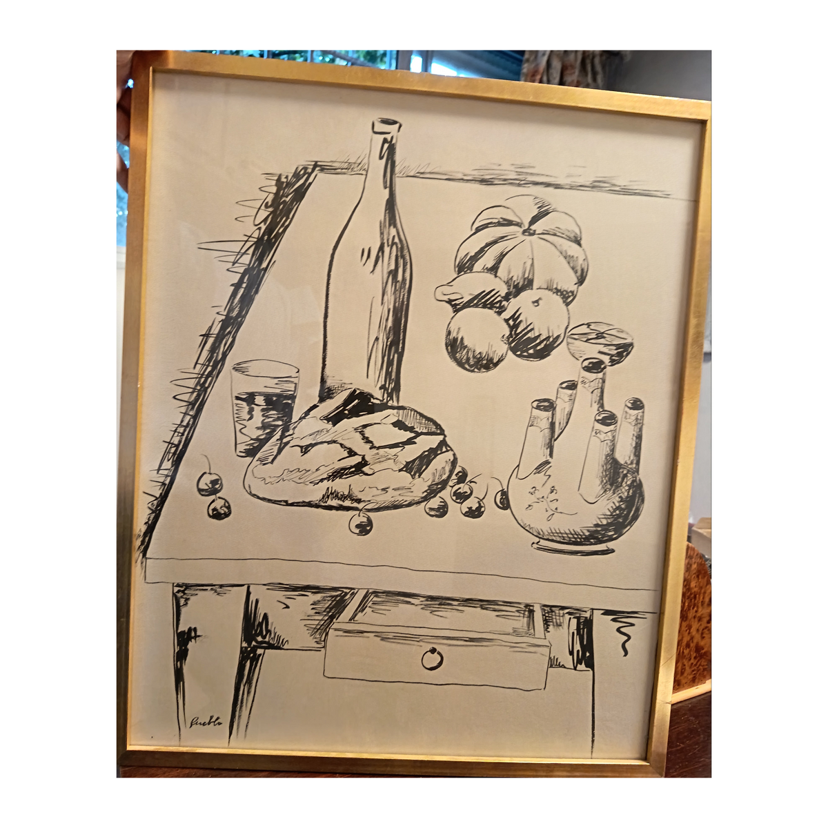 Le pain et le vin - Encre de chine - Pueblo (André FAURIE 1911-1999)