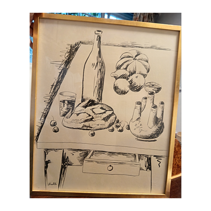 Le pain et le vin - Encre de chine - Pueblo (André FAURIE 1911-1999)