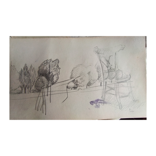 Paysage à la chaise - Dessin au crayon- Paul Elie Gernez (1888-1948)