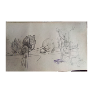 Paysage à la chaise - Dessin au crayon- Paul Elie Gernez (1888-1948)