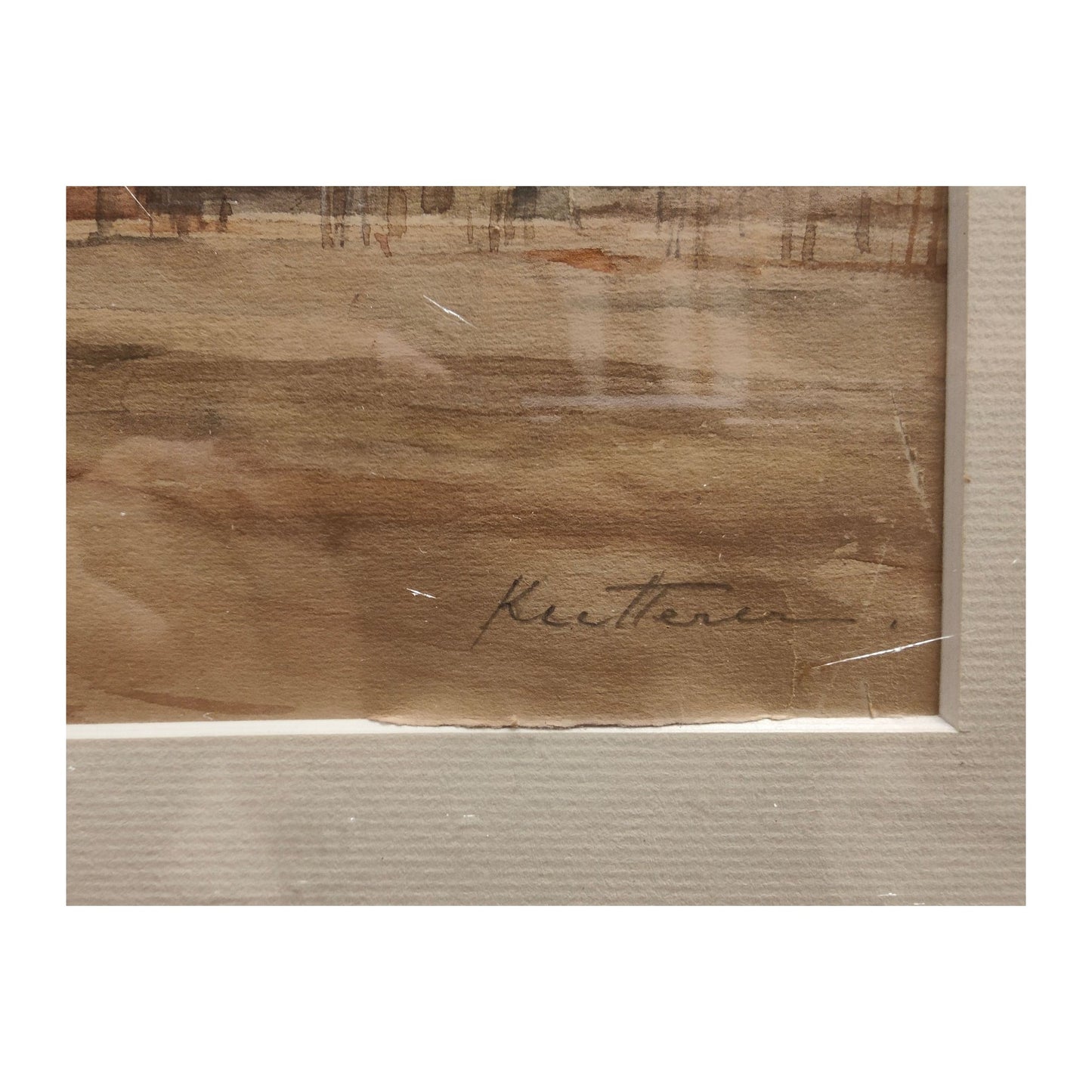  Aquarelle paysage de Moselle par August Kutterer, peintre allemand, 23x29cm, bien encadrée 