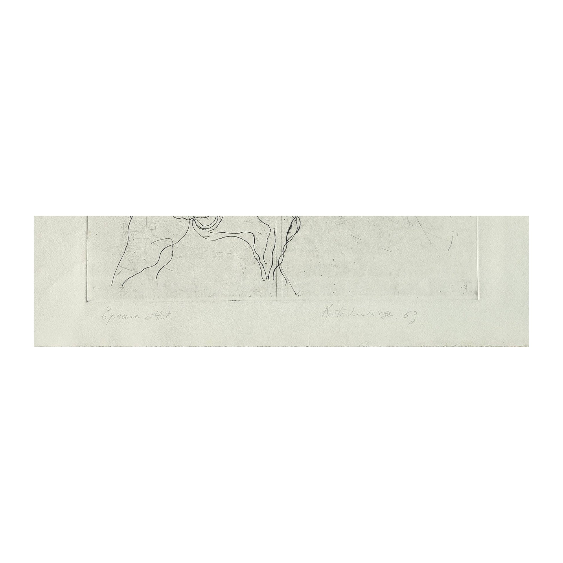 Gravure abstraite en noir et blanc de Serge Kantorowitz, eau-forte originale épreuve d’artiste signée et justifiée