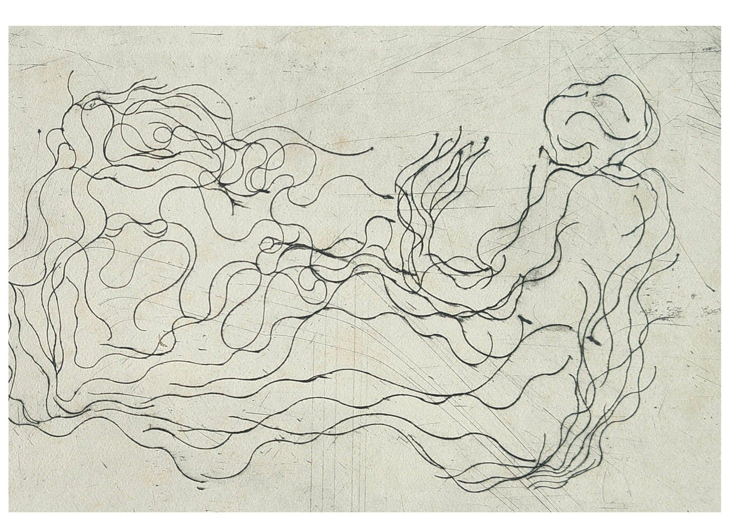 Gravure abstraite en noir et blanc de Serge Kantorowitz, eau-forte originale épreuve d’artiste signée et justifiée