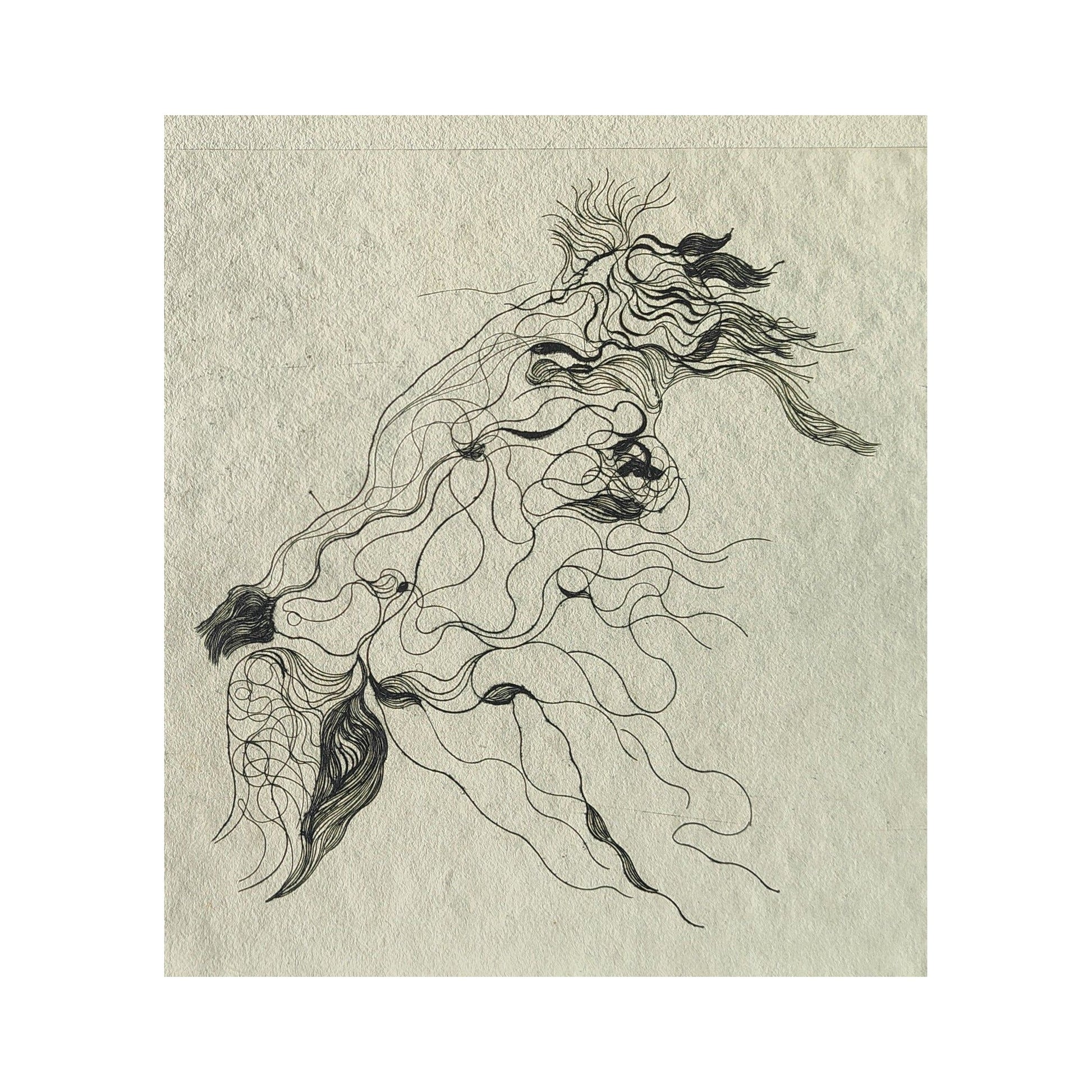 Gravure abstraite en noir et blanc de Serge Kantorowitz, eau-forte originale épreuve d’artiste signée et justifiée