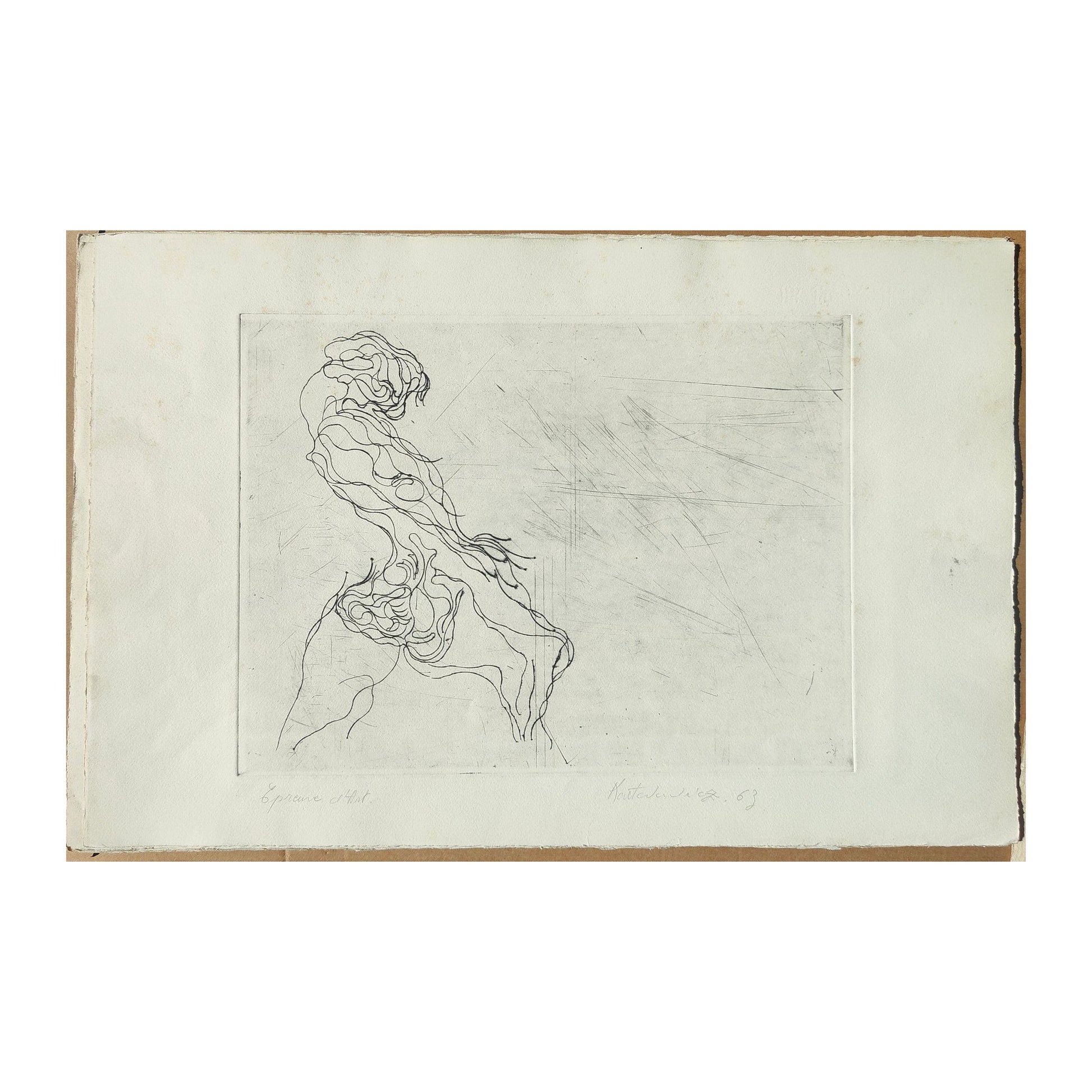 Gravure abstraite en noir et blanc de Serge Kantorowitz, eau-forte originale épreuve d’artiste signée et justifiée
