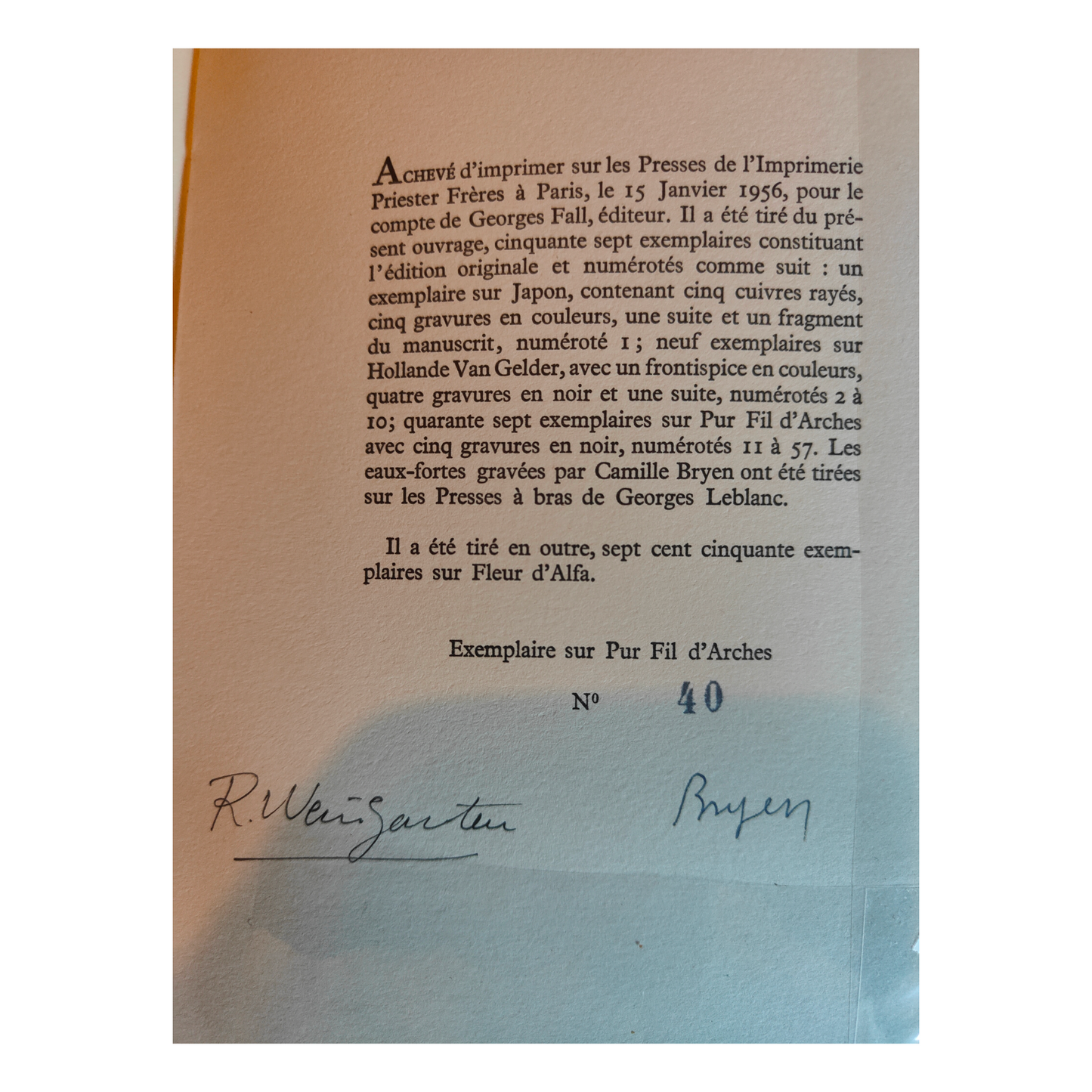 Fomalhaut livre art Romain Weingarten Camille Bryen eaux-fortes exemplaire 40/57 pur fil Arches 350 euros