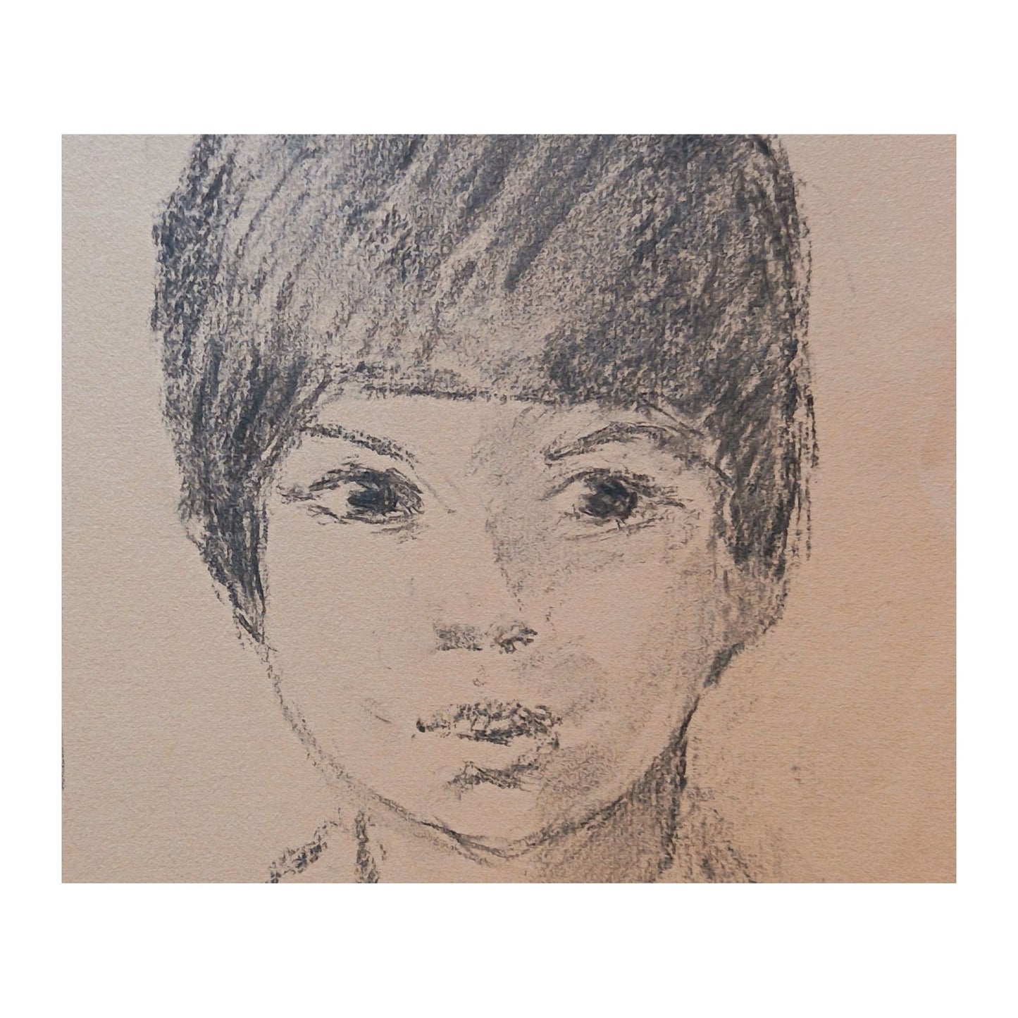 Dessin de 1981 de Benn représentant le portrait d’un jeune garçon, œuvre non encadrée au format 25 x 33 cm