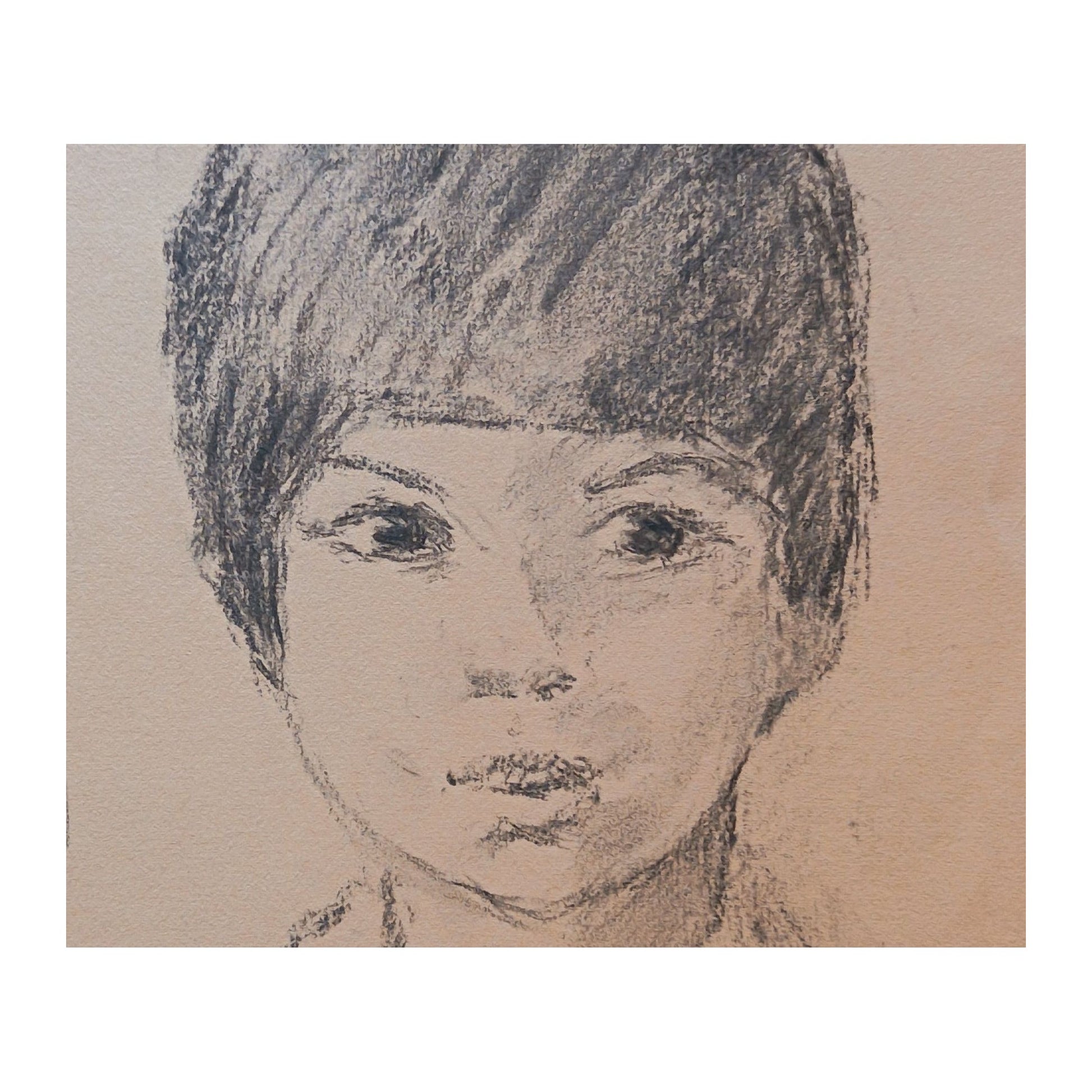 Dessin de 1981 de Benn représentant le portrait d’un jeune garçon, œuvre non encadrée au format 25 x 33 cm