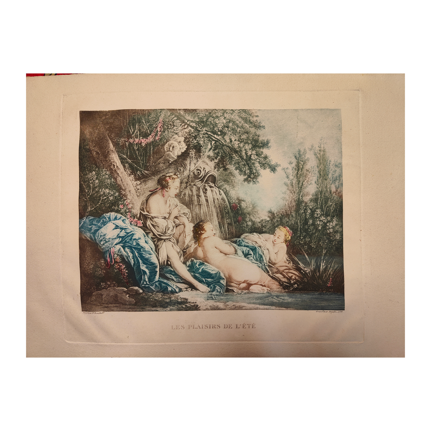 Les Plaisirs de l'Été gravure Boucher gravée par Daulle scène estivale personnages nature loisirs art graphique XVIIIe siècle
