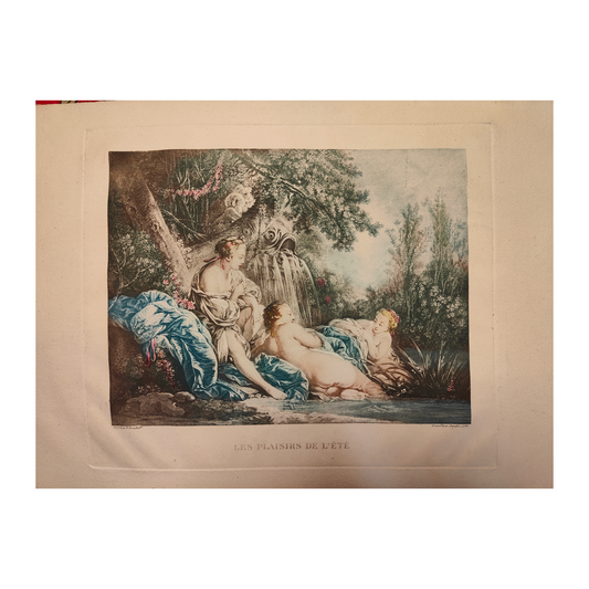 Les Plaisirs de l'Été gravure Boucher gravée par Daulle scène estivale personnages nature loisirs art graphique XVIIIe siècle
