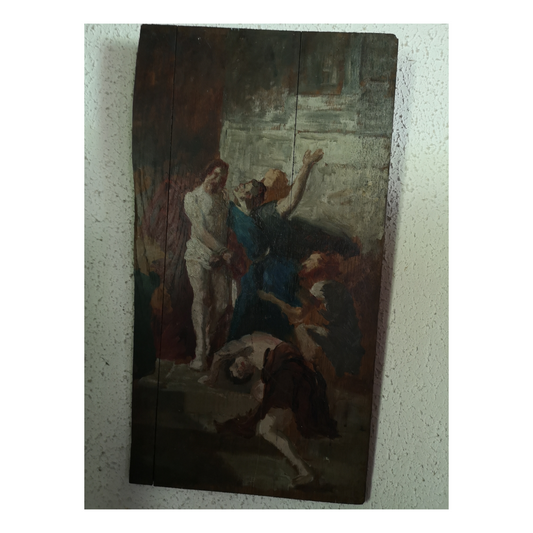 Christ aux Liens huile sur panneau Van Coppenole art religieux flamand 32x58 cm 700 euros