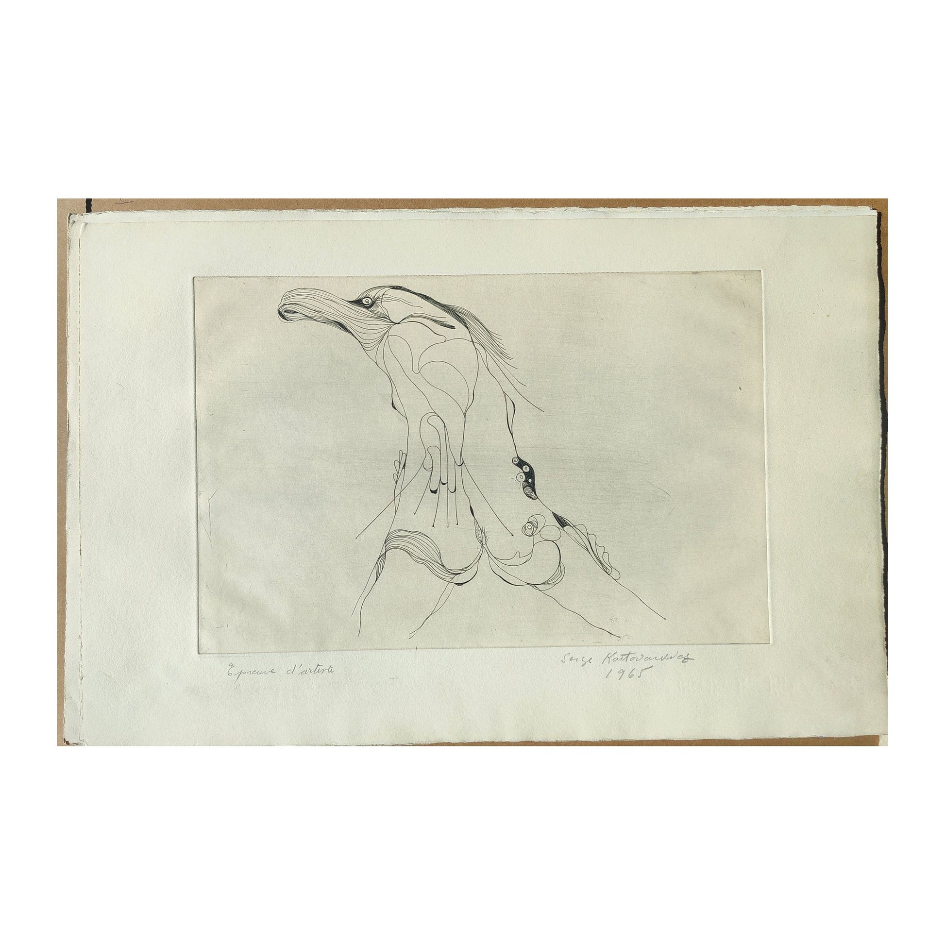Gravure abstraite en noir et blanc de Serge Kantorowitz, eau-forte originale épreuve d’artiste signée et justifiée