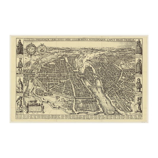 Plan de Paris en 1618 copie gravure Vissher carte ancienne ville architecture historique art graphique
