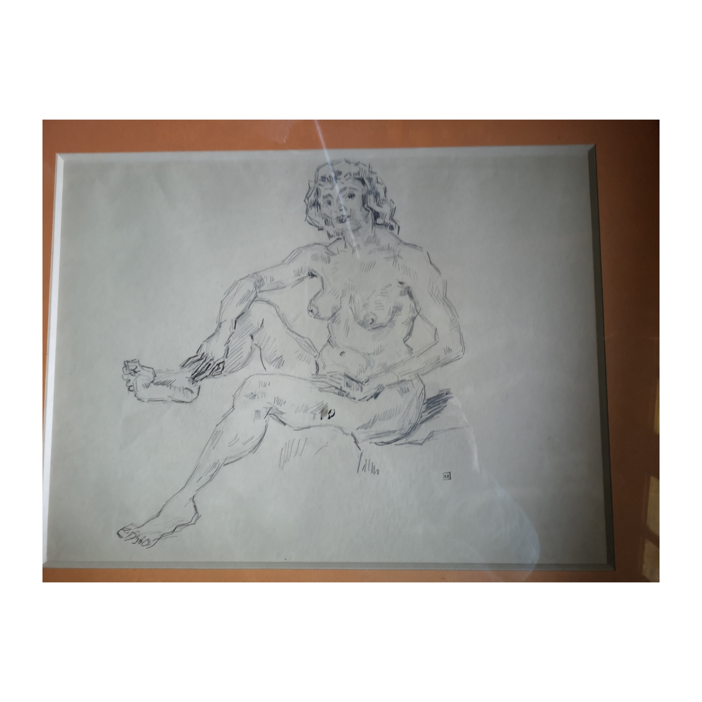 Le modèle nu dessin crayon monogramme KH nu artistique académique art moderne français 250 euros