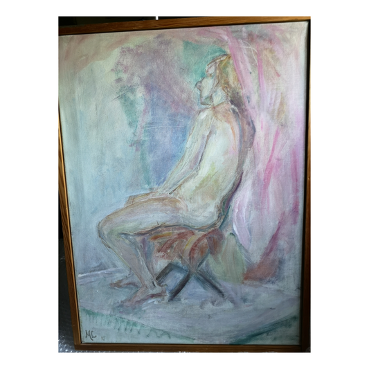 Nu assis de trois quarts huile sur toile Monna Larris nu féminin portrait art moderne 300 euros