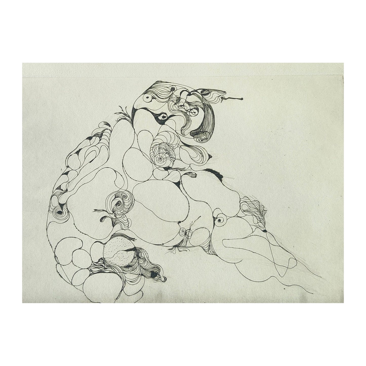 Gravure abstraite en noir et blanc de Serge Kantorowitz, eau-forte originale épreuve d’artiste signée et justifiée