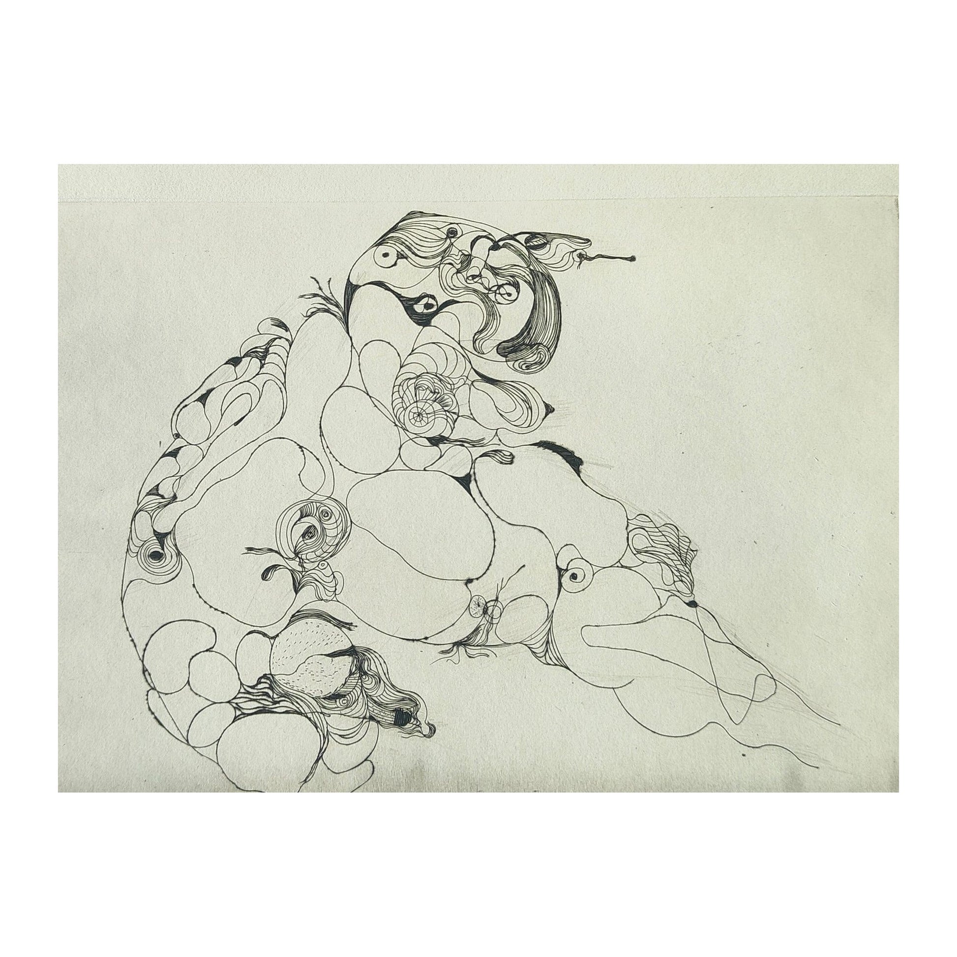 Gravure abstraite en noir et blanc de Serge Kantorowitz, eau-forte originale épreuve d’artiste signée et justifiée