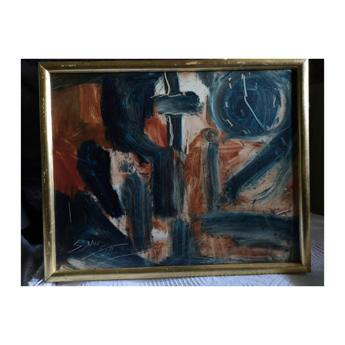 Horloge peinture à l'huile Svend Agetauser nature morte objet scène horlogerie art moderne
