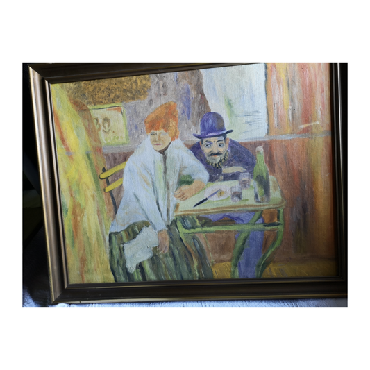 Au bistrot peinture à l'huile non signée scène de café intérieur convivial art moderne
