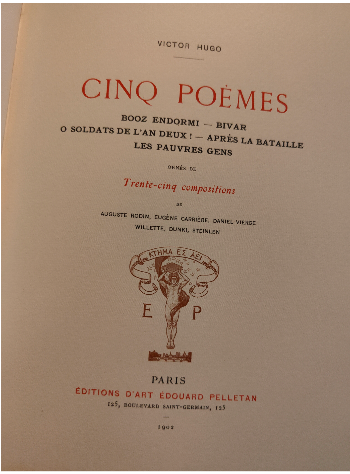 5 Poèmes de V. Hugo Centenaire livre d'art Victor Hugo illustrations japon tiré à part 1902 reliure 2 volumes 480 euros