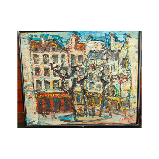 Sur la place huile sur toile Alexandre Frenel scène urbaine art français 65x55 cm 500 euros