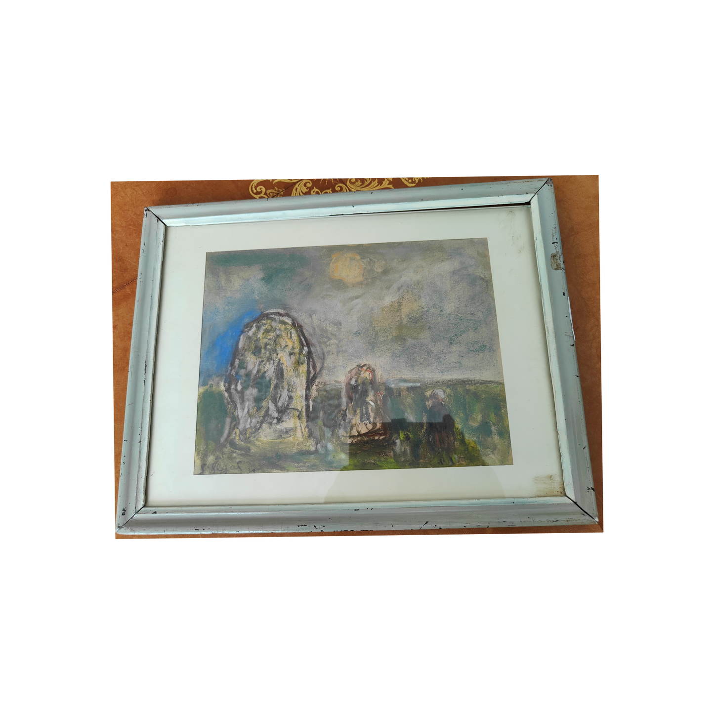 Personnage dans la lande aquarelle Simon Segal École de Paris paysage figure art moderne français 1939 38x30 cm 350 euros