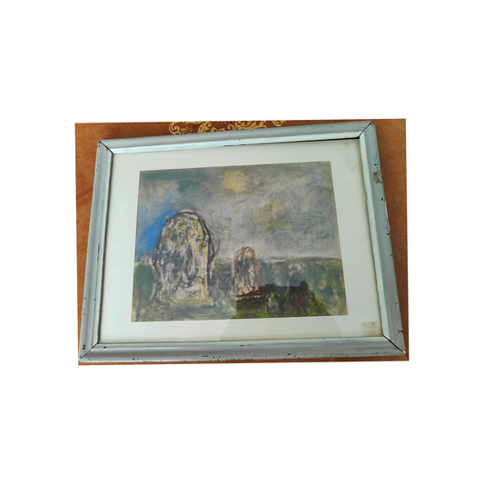 Personnage dans la lande aquarelle Simon Segal École de Paris paysage figure art moderne français 1939 38x30 cm 350 euros
