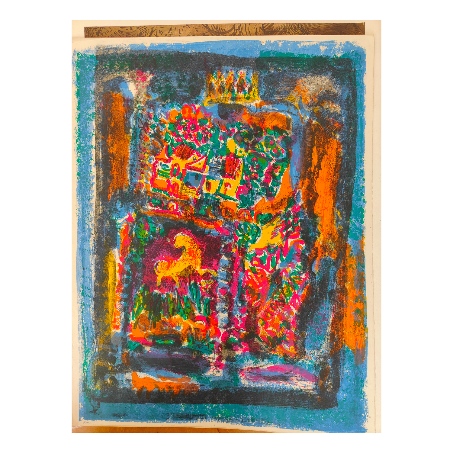 Le Couronnement lithographie Jacques Yankel scène cérémonielle personnage couronné art contemporain graphique
