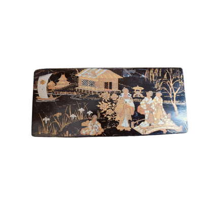 Plumier carton bouilli fermoir décor asiatique Napoléon III XIXe siècle brocante authentique