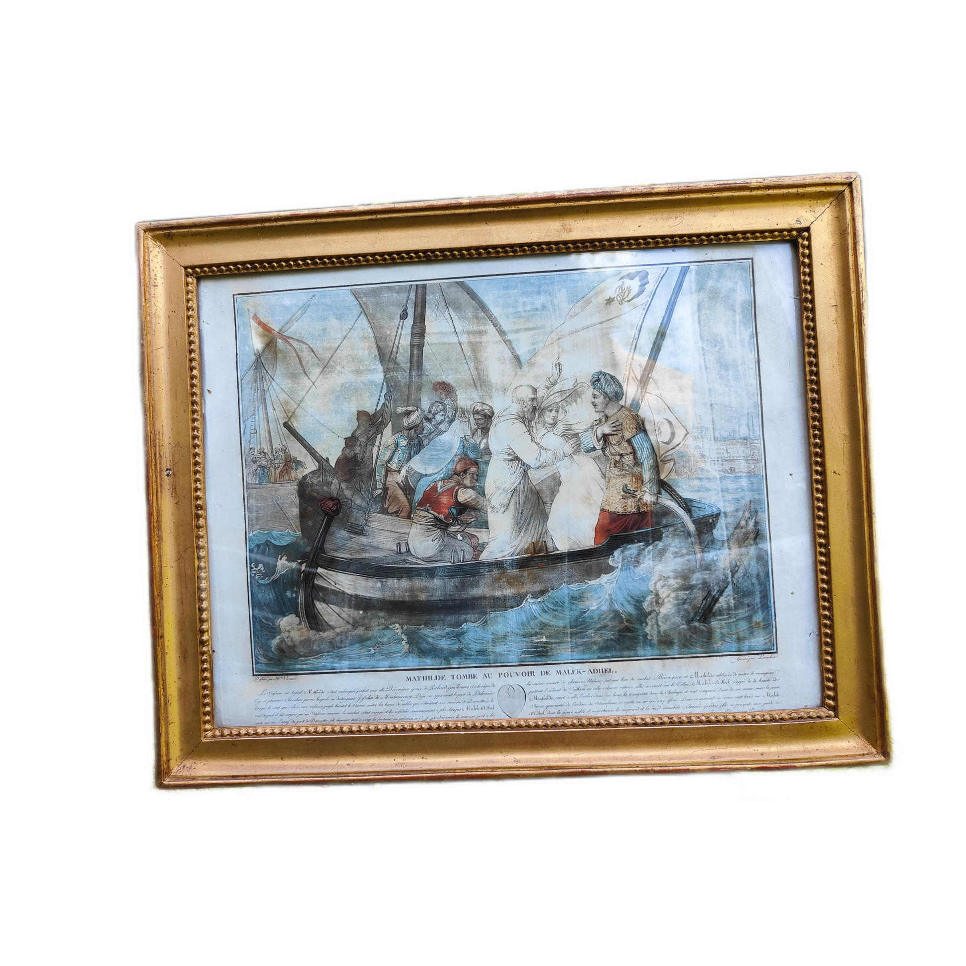 Madeleine tombe au pouvoir de Malek Adhel gravure Horace Vernet et Levachez scène historique drame art graphique
