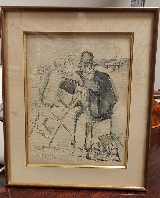  Aquarelle marché aux puces Paris 1927, scène de rue parisienne, signée Paul Jeffay, encadrée 35x42cm 
