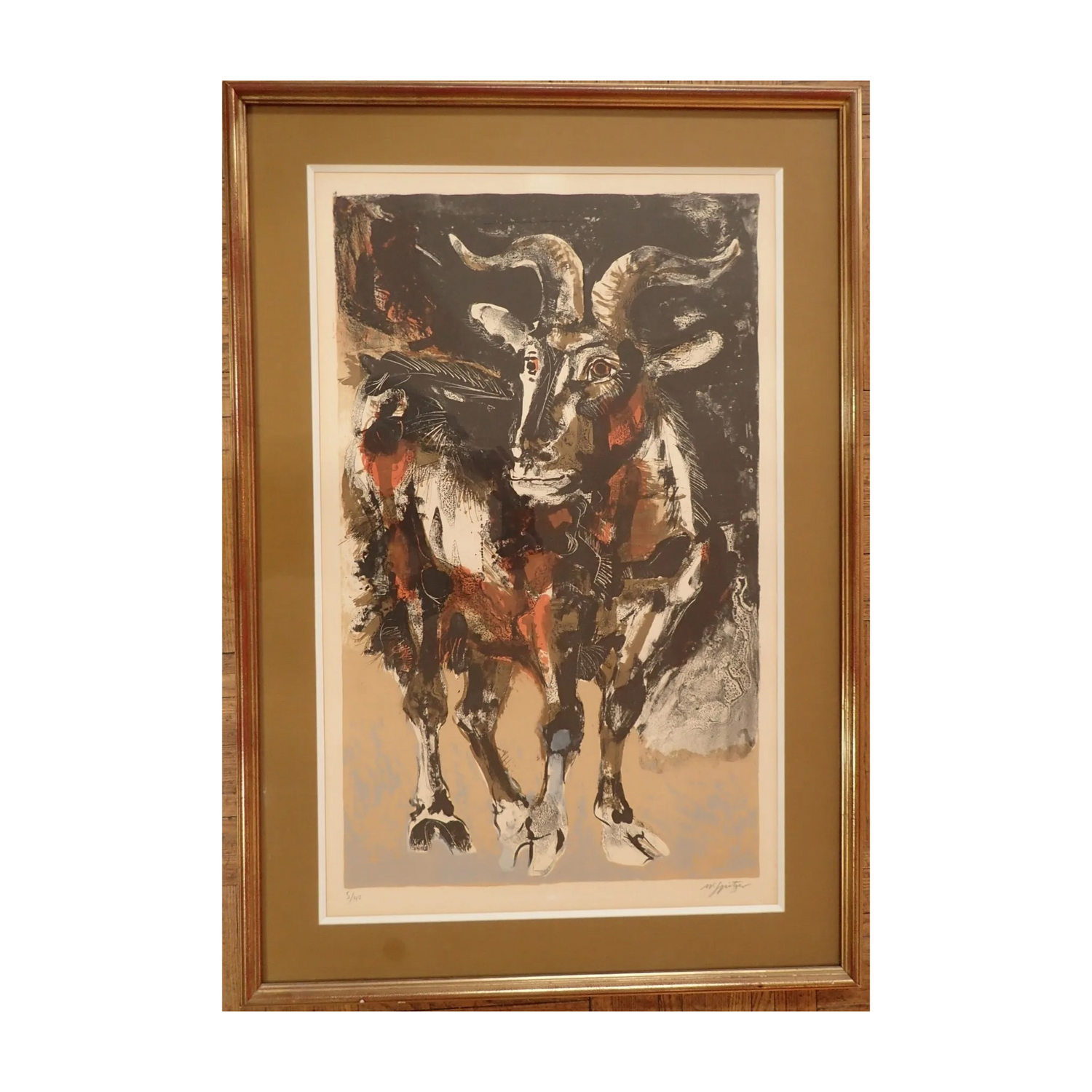 Le Bouc lithographie Walter Spitzer (5/40) représentation animale bouc art moderne 72x44,5 cm
