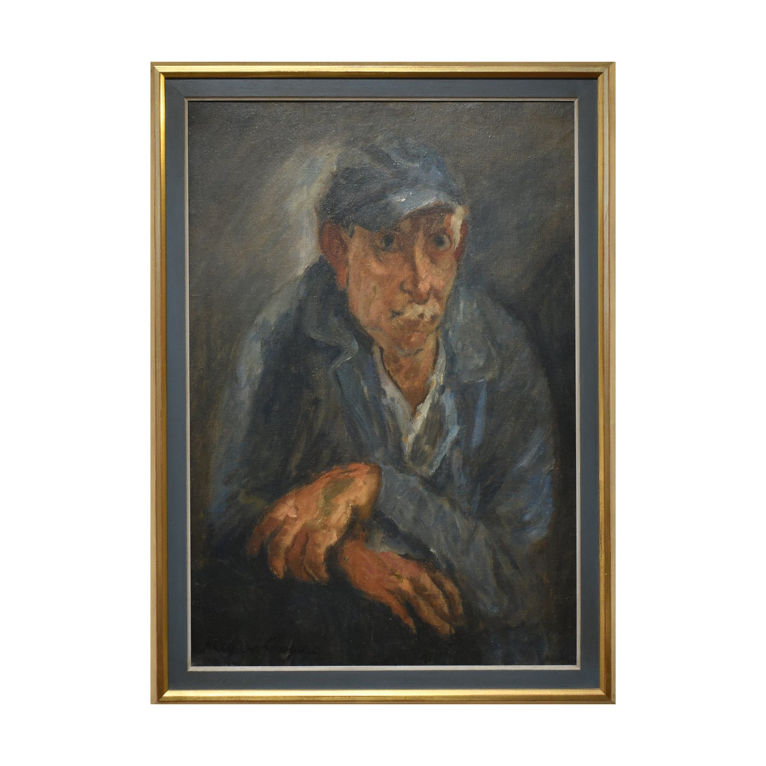 L'homme en bleu huile sur toile Jacques Chapiro portrait masculin École de Paris art moderne français 73x50 cm 900 euros