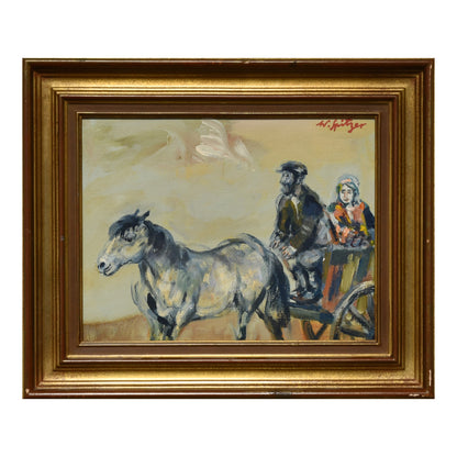 Le Retour huile sur toile Walter Spitzer scène narrative art moderne français 27x35 cm 800 euros
