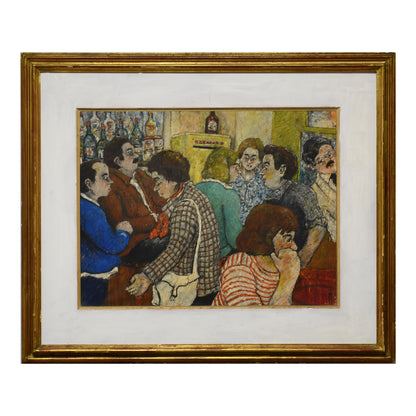 Bistro huile sur papier David Azuz scène de café art contemporain 450 euros