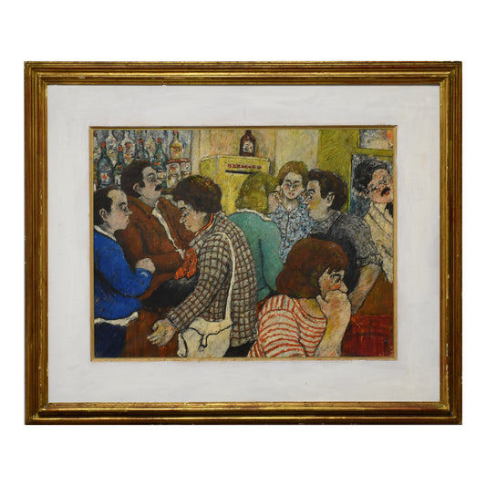 Bistro huile sur papier David Azuz scène de café art contemporain 450 euros