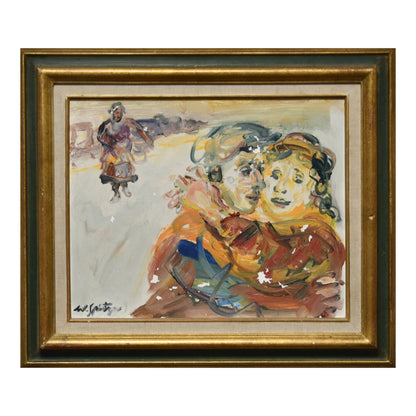 Les Amoureux en Hiver huile sur toile Walter Spitzer scène romantique art moderne français 55x47 cm 1000 euros