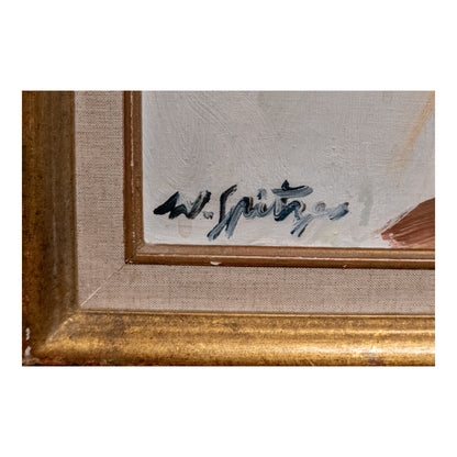 Les Amoureux en Hiver huile sur toile Walter Spitzer scène romantique art moderne français 55x47 cm 1000 euros