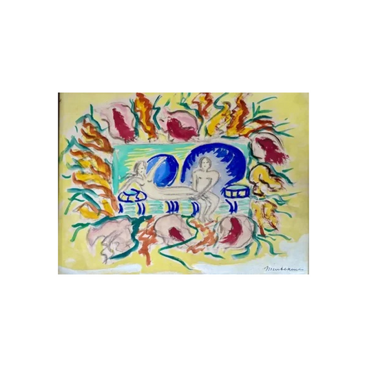 Femmes se prélassant gouache Isaac Mintchine École de Paris scène féminine art moderne français 22x32 cm 350 euros