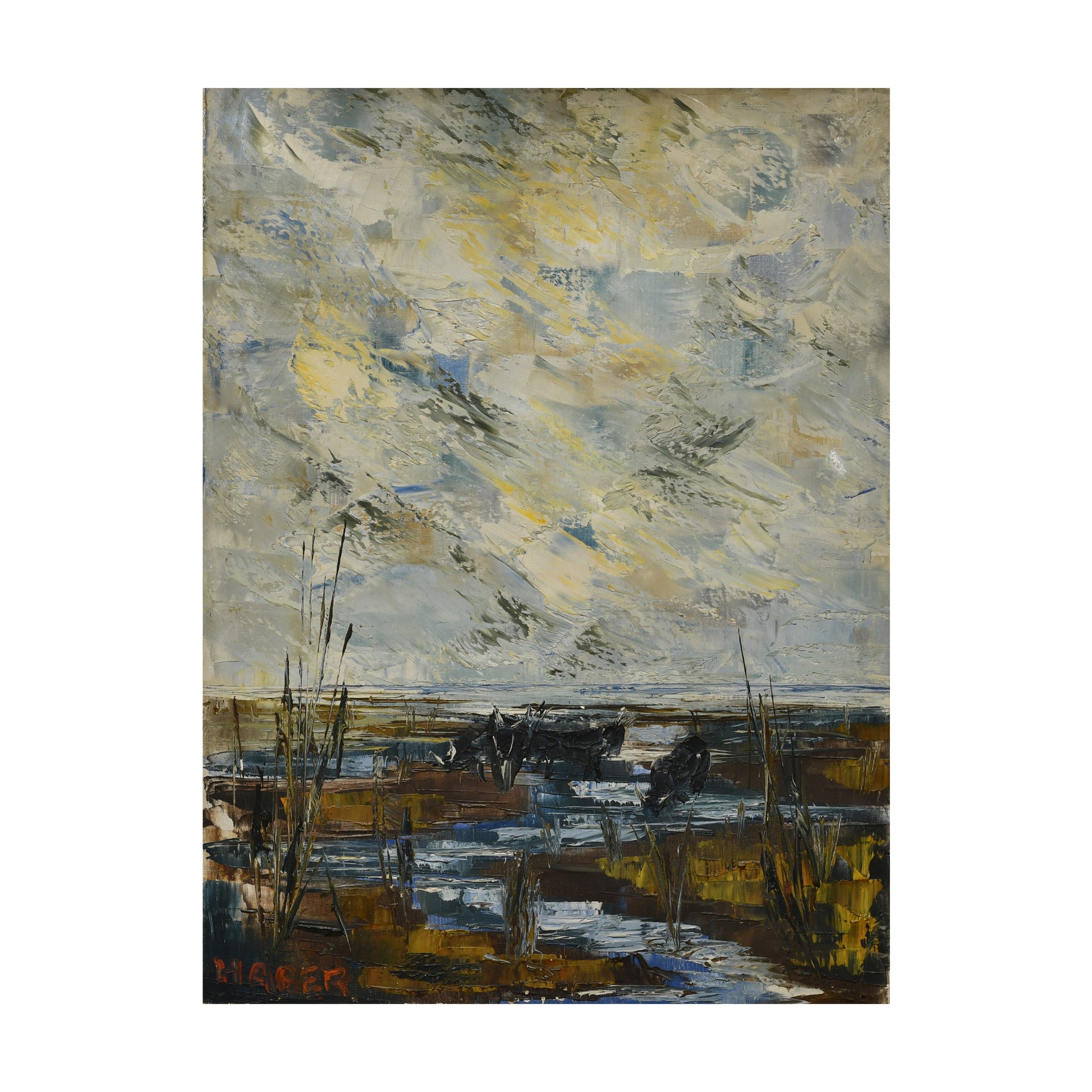 Camargue huile Tevieh Haber Beron paysage provençal art moderne français 61x46 cm 1500 euros signé
