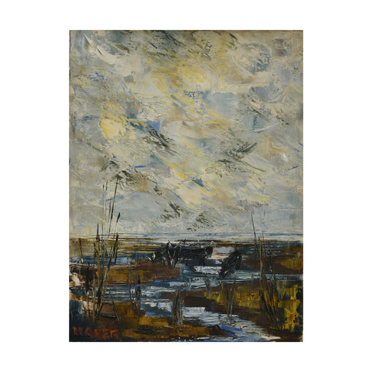 Camargue huile Tevieh Haber Beron paysage provençal art moderne français 61x46 cm 1500 euros signé
