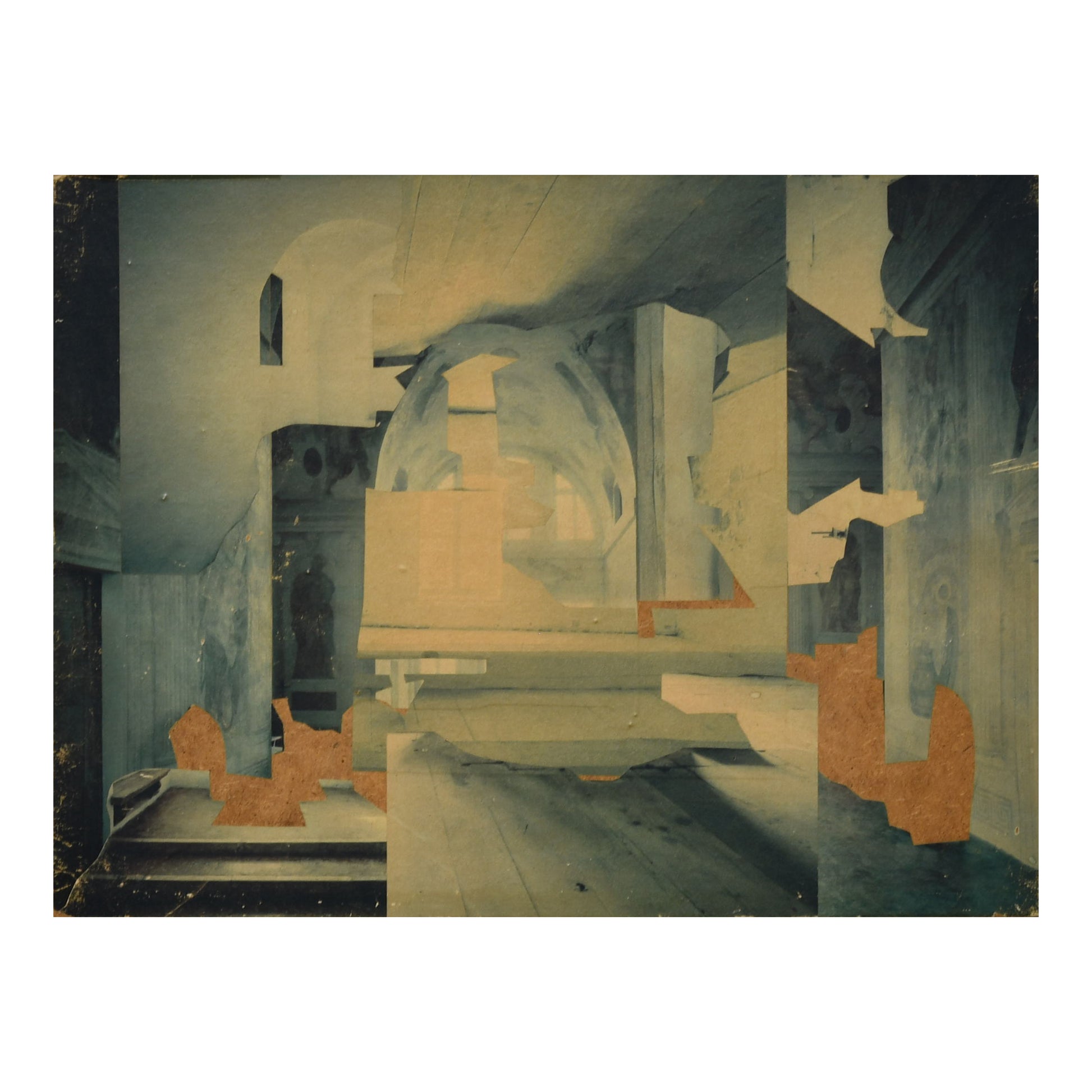 Winterbild collage sur isorel Hajo Lust paysage hiver art allemand contemporain 1981 40x30 cm 300 euros